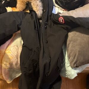 Black Hooded Parka with Fur Trim girls
